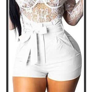 NWOT GOBLES Summer Casual Shorts High Waist Ruffle Bow Tie Shorts White Small